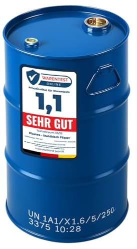 plasteo Tonneau en acier de 30 litres - Bleu - Homologation ONU - Fabriqué en Allemagne - Stockage et rangement - Robuste et stable - Fermeture hermétique