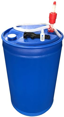 Augason Farms Water Treatment and Storage Kit, 55-Gallon Water Barrel, BPA Free, Liquid Water Treatment Drops, Siphon and Hand Pump