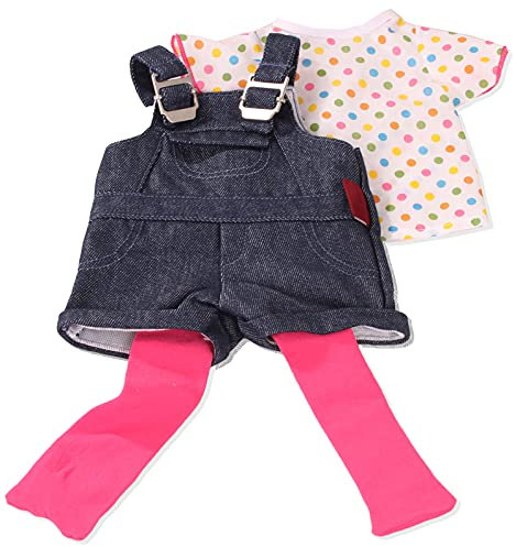 Götz 3402053 Kombination Latzhose Shorty - Jeanslatzhosen-Set Puppenbekleidung Gr. XL - 3-teiliges Bekleidungs- Zubehörset für Stehpuppen 45-50 cm