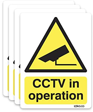 stika.co Set of 4 CCTV In Operation Stickers – 5cm x 7cm Self-Adhesive Vinyl - CCTV Stickers for Cars, Vans, Doors, Windows, Security Camera Surveillance Systems