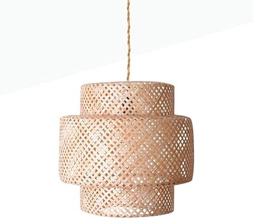 Lámpara Colgante de Techo Onna Mimbre Natural Nórdico Rústico Pantalla Ø40cm Ratán Bambú Madera con Portalámparas E27