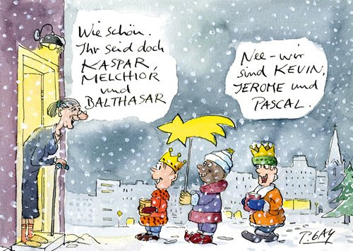 modern times -3er Set Postkarte Weihnachten WEIHNACHTEN - Motiv: KEVIN, JEROME UND PASCAL, Anlass: Weihnachten, Künstler/Verlag: CARTOON CONCEPT © GAYMANN, Peter, Größe: A6
