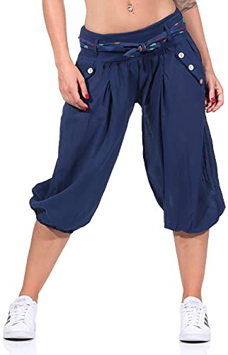 Malito – Kurze Haremshose Damen – Unisize Pumphose aus Baumwolle – Leichte Stoffhose inkl. Stoffgürtel – Bequeme Sommerhose für warme Tage – Dünne Aladinhose für Frauen 3416 (Größe 34-40)