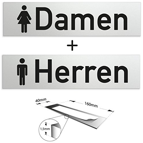 Türschilder24 WC Toilettenschilder SET Damen + Herren aus veredeltem Aluminium Vollmaterial • Größe 160 x 40 x1,5 mm • Made in Germany