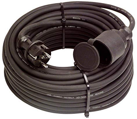 as - Schwabe 60336 Rallonge électrique Câble caoutchouc noir 20m H07RNF 3G1,5 Extérieur / IP44 (Import Allemagne)