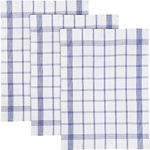 Erwin Müller Geschirrtuch weiß-blau Größe 50x70 cm, Küchentuch Halbleinen karo 3er-Pack - fusselfrei, strapazierfähig, saugstark, mit Schlaufe zum Aufhängen