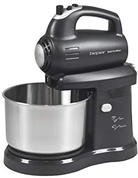 Beper 90.347 Sbattitore con Ciotola in Acciaio, 2.8 Litri,300W, Acciaio Inossidabile/ABS,2 Coppie di Fruste, Utilizzabile Anche Senza Ciotola,5 velocità, Tasto Pulse, Nero