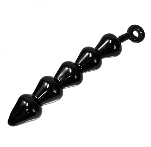 Master Series Anal Link Beaded Plug – Extra Large Size for Advanced Users, 5 Linked Cone Beads with Pull Ring, Flexible TPE Material, 15.5 Inch Length, for Women and Couples