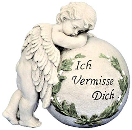 Geschenkestadl Grabschmuck Engel Ich vermisse Dich 19 cm x 19 cm Steht an Kugel