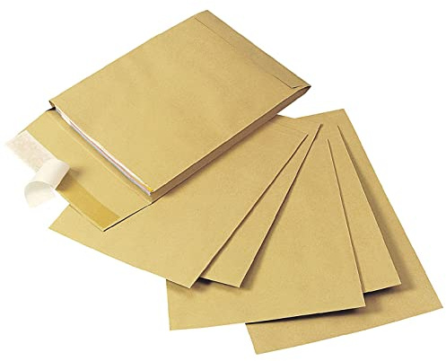 Q-Connect KF3526 Versandbeutel mit Seitenfalten, 100 Stück, 305 x 254 x 25 mm, Haftklebung, Manila braun