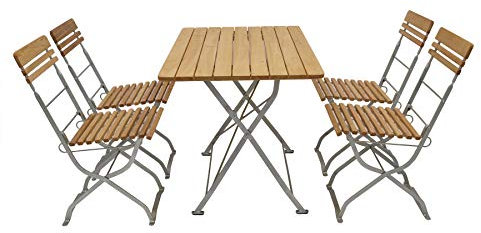 DEGAMO Biergartengarnitur München 5-teilig, Flachstahl verzinkt + Robinie