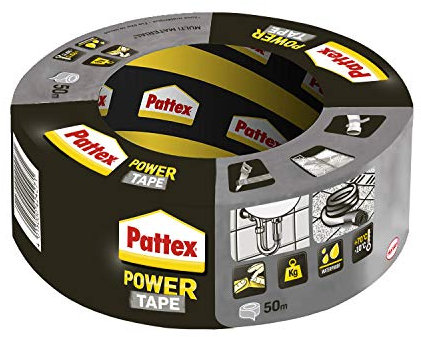 Pattex Power Tape, Ruban adhésif gris de 50m, extra fort pour charges lourdes, Bande adhésive toilée tous supports, Rouleau adhésif étanche