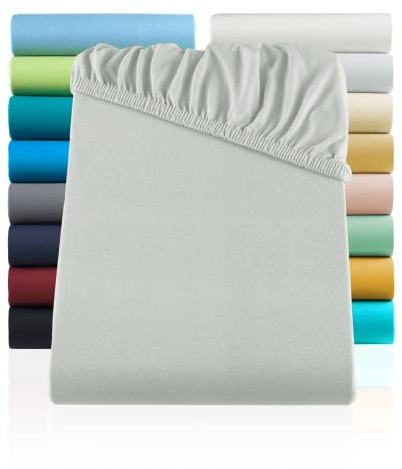 SHC by BaSaTex Jersey Spannbettlaken, 140x200-160x200, Silber - Hellgrau | 100% Baumwolle, Spannbetttuch Spannleintuch für Standardmatratzen