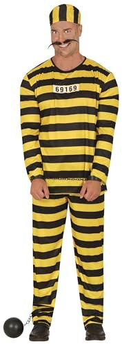 FIESTAS GUIRCA | Disfraz de Prisionero Adulto - Camiseta, Gorro y Pantalón - Disfraces de Presidiario y Ladrón para Halloween, Carnaval y Fiestas de Disfraces - Ideal para Hombre