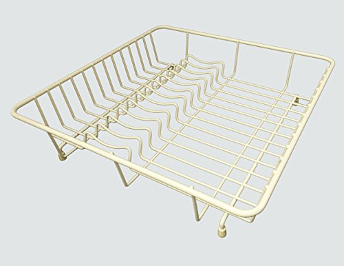 Delfinware Square Dish Drainer 37cm – UK Made Sturdy Cream Rack with Rubber Feet, Plastic Coated Steel, Rust Resistant, Eco-Friendly Kitchen Plate & Cup Drainer – 37 x 37 x 9.5cm