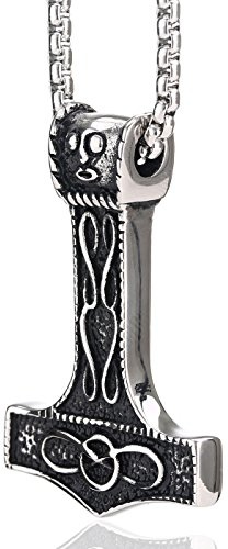 DonDon Collar con Colgante Martillo de Thor de Acero Inoxidable para Hombres en Bolsa de Terciopelo de Color Negro