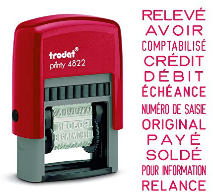 Tampon Trodat Printy 4822B avec 12 messages sur le même tampon - Encrage automatique rouge rechargeable - Format de l'impression: 24 x 4 mm B4822B R/R