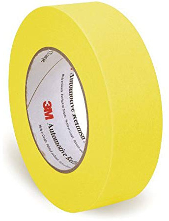 3M Automotive Refinish Masking Tape 388N, 06654, 36 mm x 55 m, Yellow, Crepe Backing, Moisture Resistant, Multi-Purpose | 1 Roll, Crepe Backing; Moisture Resistant; Multi-Purpose