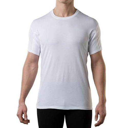 Men's Sweatproof Undershirt - Cotton Crew Neck T-Shirt with Underarm Sweat Pads - Original Fit - Aluminum-Free Alternative - White - Medium