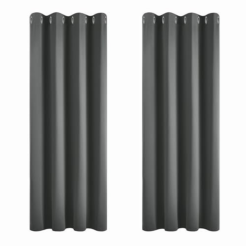 Deconovo Vorhänge Blickdicht Vorhang Verdunkelungsvorhang Lärmschutz Kälteschutz Gardinen Schlafzimmer Kälteschutzvorhang, 229x168 cm(HöhexBreite), Dunkelgrau, 2er Set