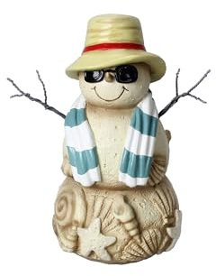 Young's Inc Resin Standing Beach Snowman Figurine - Fun Winter and Christmas Decorations - Holiday Home Decor - 6'' X4'' X7.25'' - Brown