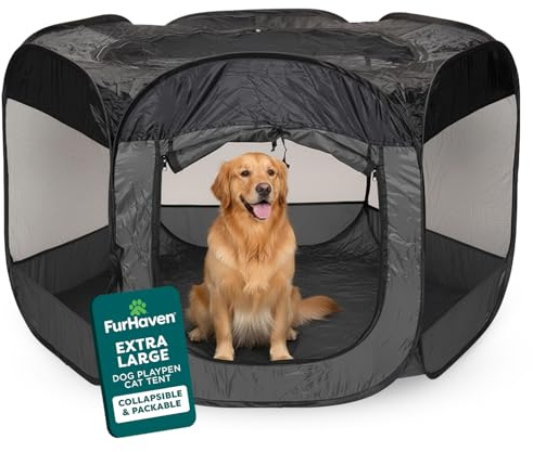 FurHaven Portable Pet Playpen for Dogs & Cats, Extra Large Indoor Kitten Playpen with Mesh Sides, Foldable Dog Playpen for Small Dogs, Pop Up Travel Dog Pen, X-Large, Pet Crate with Mesh Sides, Gray