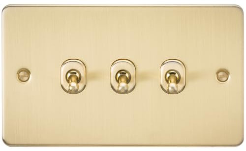 Knightsbridge FP3TOGBB Brushed Brass FPAV3TOGBB Flat Plate 10A 3G 2 Way Toggle Switch