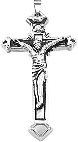 Anhänger Kreuz Edelstahl Halskette Jesus Christus Lederkette Kugelkette Damen Herren Silber-nur-anhänger