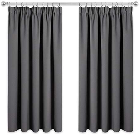 PONY DANCE Gray Blackout Curtains 66x54 for Bedroom Pencil Pleat Thermal Curtains with Hooks for Track Rail, W66 X L54, 2 Panels, Grey
