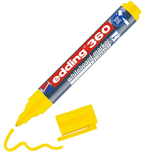 edding 360 marcador para pizarras blancas - amarillo - 1 rotulador - punta redonda 1,5-3 mm - rotulador para pizarra blanca, borrado en seco - pizarra blanca, flipchart, tablón de notas