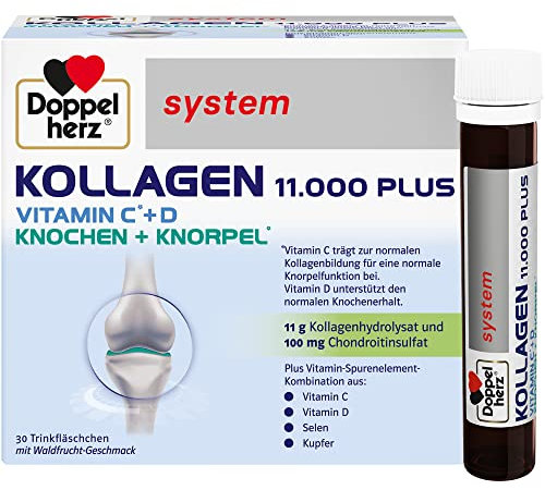 Doppelherz system KOLLAGEN 11.000 PLUS – Mit Nährstoffen, die zur Gesundheit des Bewegungsapparates und zum Zellschutz beitragen –30 Trinkfläschchen