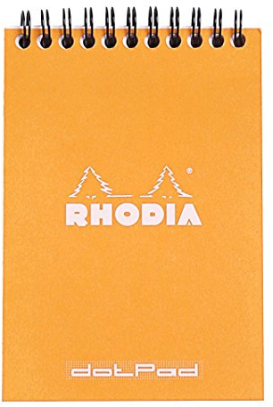 Rhodia 115009C - Bloque de encuadernación (espiral) negro, A7 (7,4 x 10,5 cm), 80 hojas desmontables, cuadros pequeños 5x5, papel Clairefontaine blanco 80 g/m2, color naranja A6 (10,5x14,8 cm)