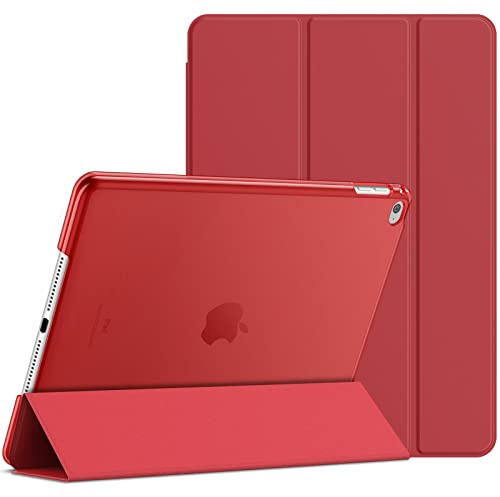 JETech Hülle für iPad Air 2, Rot | Schlanke Transluzent Rückseite, Dreifach-Ständer, Auto Schlafen/Wachen, Stoßschutz