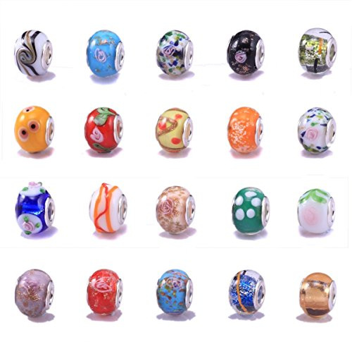 Boolavard Glaspärlor 20 stycken silver Murano glas mix europeisk – kompatibel med Pandora, Chamilia, Troll, Biagi