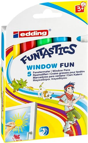 Edding 16 Funtastics Window Fun - Pennarelli per vetro - Set 5 pezzi 2-6 mm - Colori assortiti