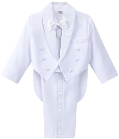 Dressy Daisy Boys Tuxedo White Suit 5 Pieces Set Formal Wear First Communion Wedding Outfit Size 8, with Cummerbund