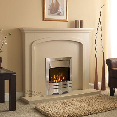 Electric Cream Beige Stone Effect Silver Coal Pebble 2KW Flame Fire Wall Surround LED Fireplace Suite 48