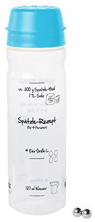 SCHNELL FRISCHE SPÄTZLE im Spätzle-Shaker machen. Vereinfachte patentierte Methode. Der All-in-one-Küchenhelfer ist Messbecher, Mixer und Spätzlepresse in einem. 4-Port.-Modell (675 ml) in BLAU