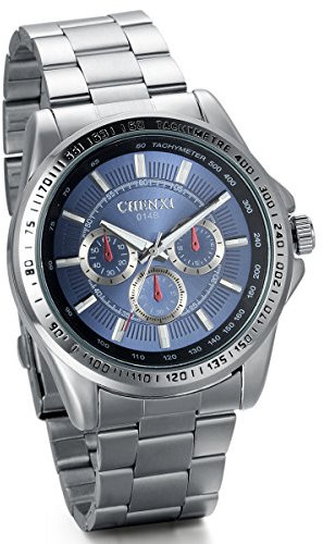 JewelryWe Herren-Armbanduhr Business Casual Sport Analog Quarzuhr Uhr mit Edelstahl Armband, Blau Zifferblatt