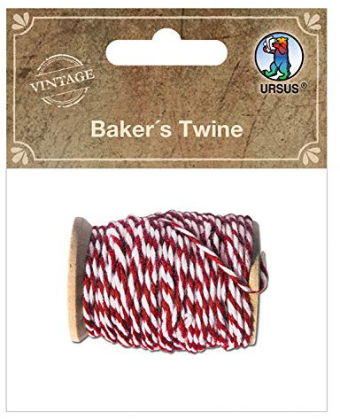 Bakers Twine, robustes Baumwollgarn auf einer Holzspule, 10 m in rot/weiß, für vielfältige Bastelarbeiten geeignet