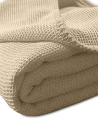 Kneer 9151274 La Diva Waffelpique-Decke mit Ziersticheinfassung 150/210 cm, Sand