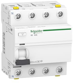 Schneider A9Z24463 Disjoncteur différentiel iID, 4P, 63A, 300mA Type A, Blanc