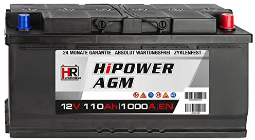 HR HiPower AGM Autobatterie 110Ah 12V 1000A/EN VRLA Start-Stop geeignet, Lange Lebensdauer dank geringer Selbstentladung