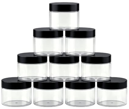 30g 30ml/1oz Refillable Black and White Plastic Screw Cap Lid with Clear Base Empty Plastic Cosmetic Jars for Nail Powder Bottles Eye Shadow Container Pack of 10
