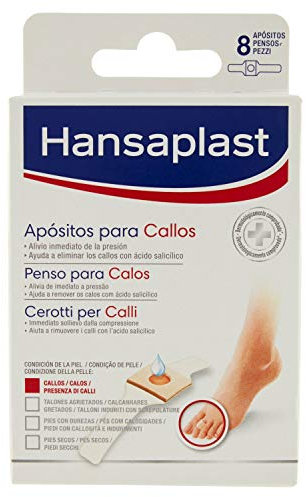 Hansaplast Apósito adhesivo para callos, ayuda a eliminar callos y durezas, tratamiento para callos con ácido salicílico, alivio inmediato del dolor por presión, 8 unidades
