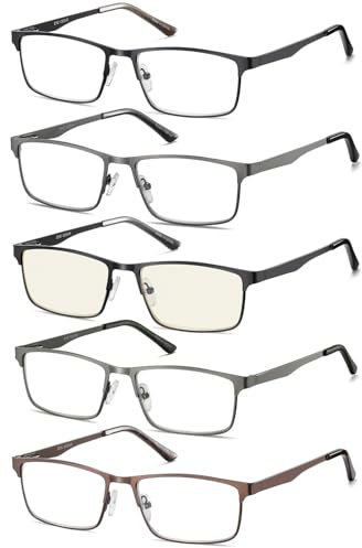 Eyecedar Amcedar 5-pack occhiali da lettura Uomo Cornice Rettangolare Stile Acciaio Inossidabile Materiale Metallo Primavera Cerniere Compresi Computer Occhiali da Lettura +2.00