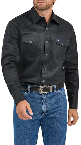 Wrangler Camisa de trabajo Western de manga larga con cierre a presión para hombre - negro - X-Large Tall