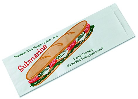 Bagcraft 300435 Submarine Sandwich Bags, 4 1/2 x 2 x 14, White Preprinted Submarine (Case of 1000)