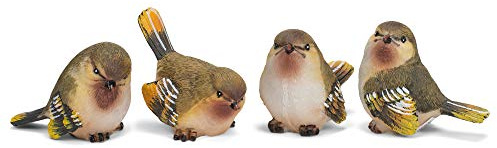RAZ Imports Striped Wing Bird 2.5 x 2.25 inch Resin Decorative Tabletop Figurine Set of 4, Sage Green