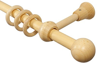 iso-design Natur Gardinenstangen aus Holz mit 20 mm Durchmesser Endstück Kugel, 120 cm